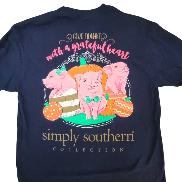 Simply Southern Fall Give Thanks Long Sleeve Shirt, Pigs & Pumpkins - Picture 1 of 6